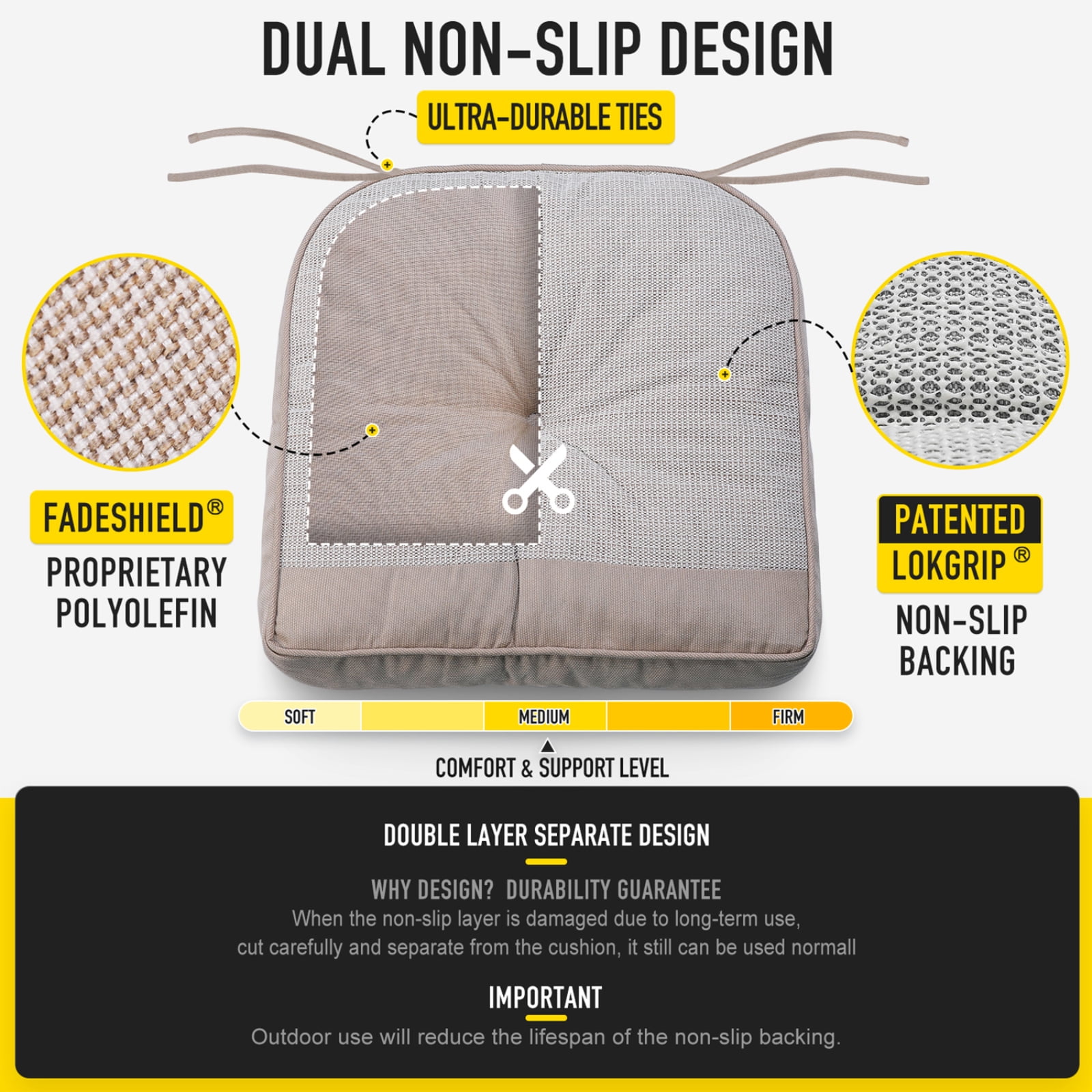 SUNROX Memory Foam Non Slip Rocking Chair Cushion, Set of Seat & Back Cushion with Ties for Indoor/Outdoor Rocker, FadeShield Water Resistant Thicken Durable Tufted Pads, 2 Piece, Husk Birch