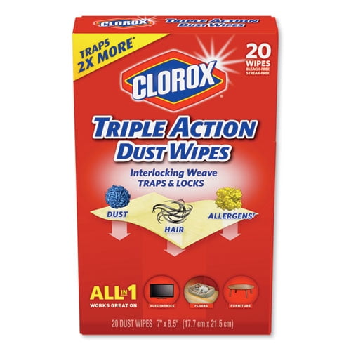 Clorox Triple Action Dust Wipes, Bleach Free Cleaning Wipes - 20 Count