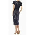 thumbnail image 2 of JS COLLECTIONS Womens Navy Floral Short Sleeve Jewel Neck Tea-Length Evening Sheath Dress 10, 2 of 2