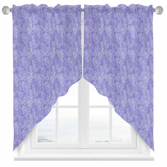 Purple Flowers Swag Kitchen Curtain Valances, Spring Lavender Abstract Floral Leaf Botanical Rod Pocket Curtains Window Treatment Decor Valances for Bedroom Bathroom, 2 Panels 28 x 36 Inch