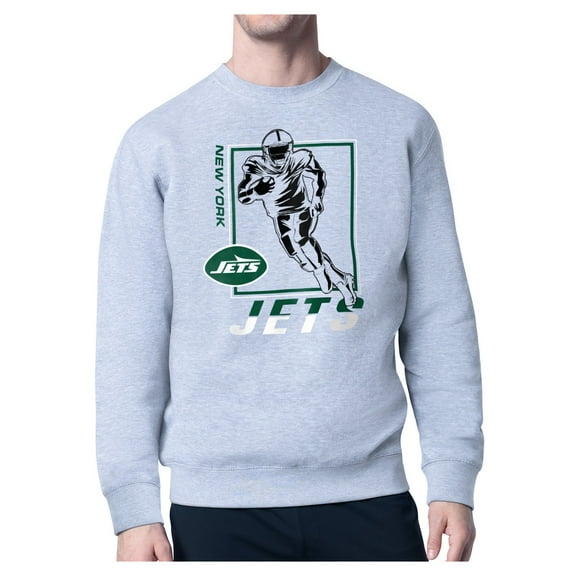 Men's-Starter  Heather Gray New York Jets Tri-Blend Pullover Sweatshirt