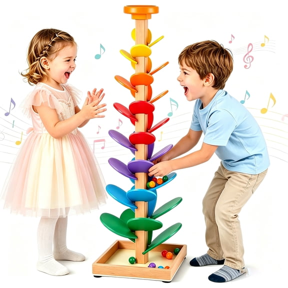 Wooden Marble Run Music Tree Montessori Toys for Kids 3 | Ball Drop Learning Game with 30 Leaves & 12 Balls, Color Sorting Sensory Play for 4-8 Boys Girls