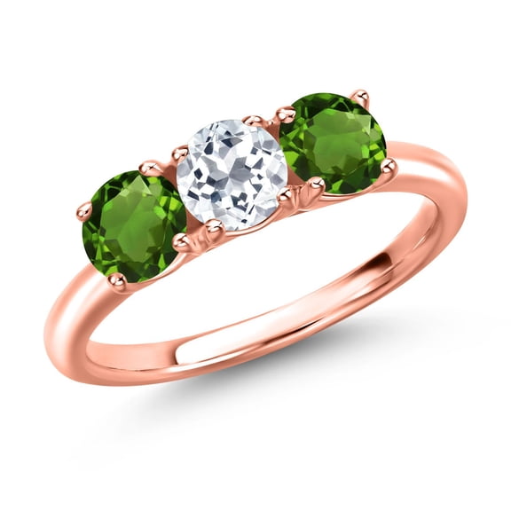 Gem Stone King 18K Rose Gold Plated Silver White Topaz and Green Chrome Diopside Engagement Ring for Women | 1.60 Cttw | Round 5MM | Gemstone November Birthstone | Size 5