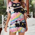 thumbnail image 2 of Cute Planet Cat Print Women'S Pajamas Set Summer Sleepwear Sets 2 Piece Lounge Set, 2 of 7