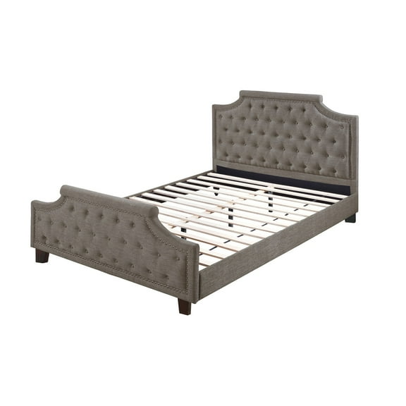 Miekor Furniture Modern Style Brown Polyfiber American Traditional 1pcs California King Size Bed Only Button Tufted Headboard Footboard Bedroom Furniture 25846