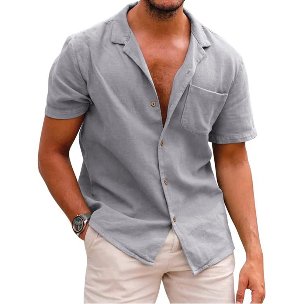 mens short sleeve collarless dress shirts