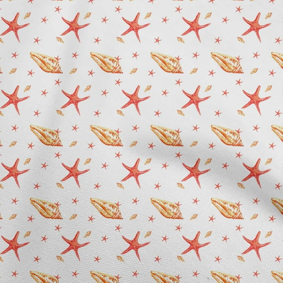 oneOone Silk Tabby Red Fabric Ocean Watercolor Starfish Sewing Fabric By The Yard Printed Diy Clothing Sewing Supplies 42 Inch Wide