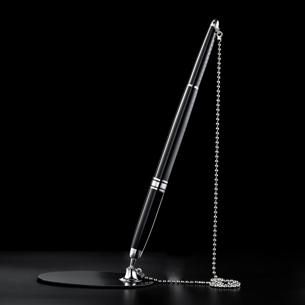 Metal Ballpoint Pen Secure Chain Attached Base Stand Desk Office