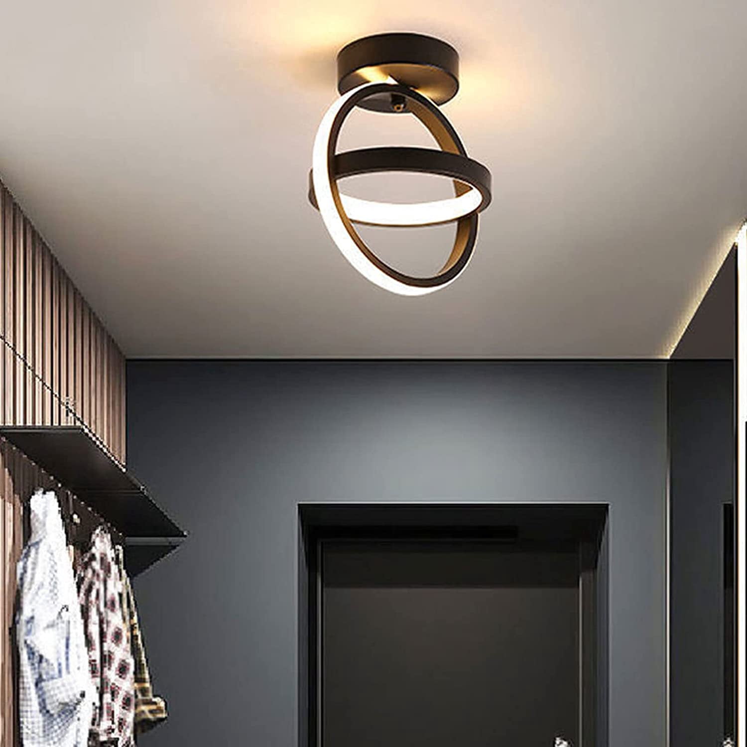 ADISUN Led Ceiling Light Fixture,Black Circle Modern Led Ceiling Lamp for Hallway Bedroom Kitchen Bathroom Cloakroom Balcony (Warm White)