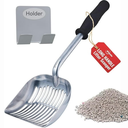 iPrimio Monster Metal Cat Litter Scoop with 17-Inch Long Handle - Extra Large Deep Shovel with Rounded Corners for Extended Reach and Soft Ergonomic Grip for Effortless Cleaning