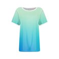 thumbnail image 4 of Blusas para las Mujeres Casual, Rayas Impresas Patchwork Manga Corta Cuello Redondo Top Hecho de 95% Poliéster 5% Spandex para el Verano, Tops Cortos para las Mujeres, 4 of 4