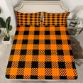 thumbnail image 2 of Manfei Fashion Abstract Adult Twin Sheet Sets, Square Patchwork Twin Fitted Sheet, Vintage Black Orange Buffalo Flat Sheet, Lightweight Room Decor, 3-Piece, 2 of 7
