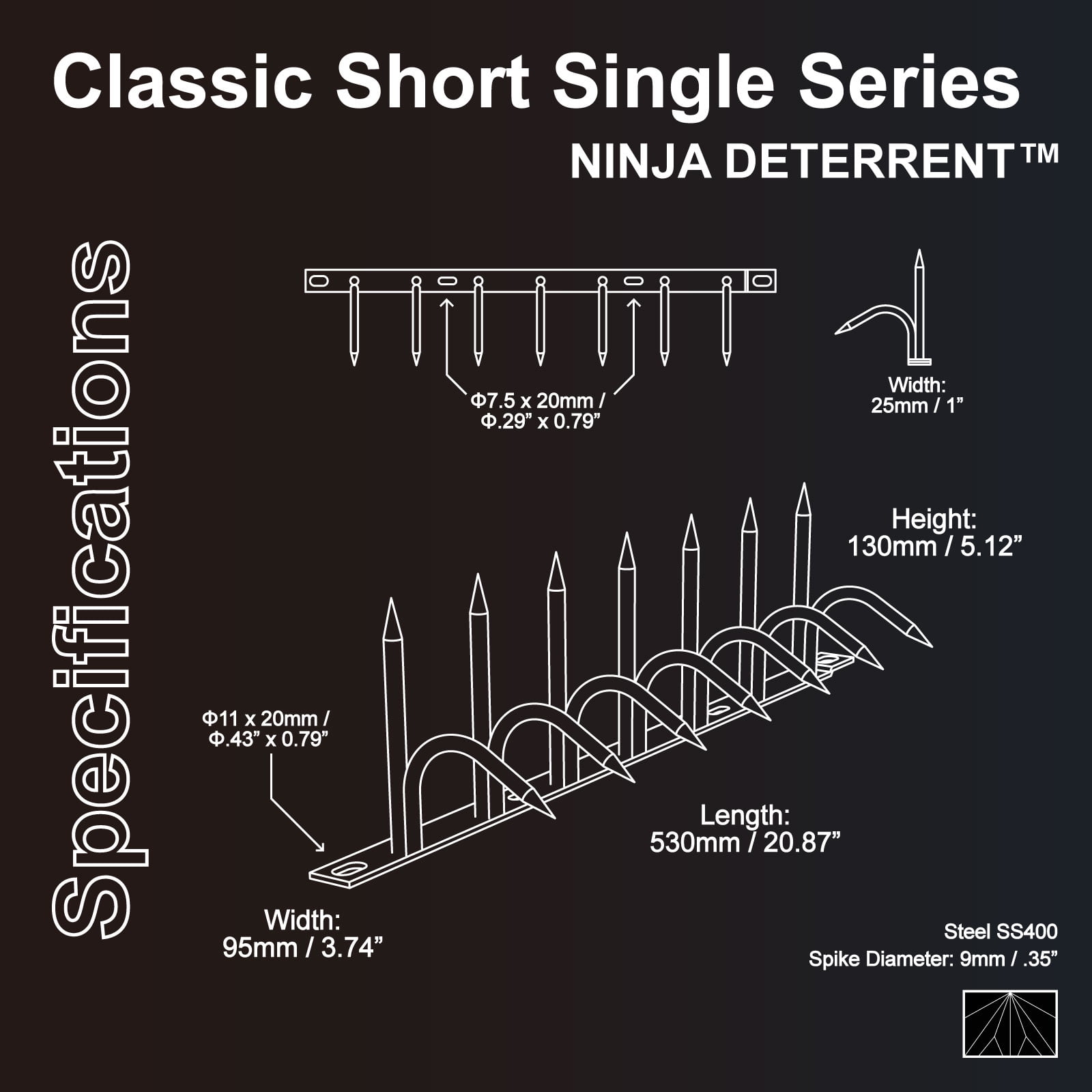 Ninja Deterrent™ | Fence Spikes Wall Spikes Anti Climb Home Security Guard|Classic Shinobi Gaeshi H130 Single 0.5m Galvanized |Bird Spikes