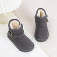 thumbnail image 4 of Xfvqtps Child Girls Snow Boots Suede Upper Furry Plush Lining Thickened Round Toe Solid Color Decorative Buckle Non Slip Thick Bottom Warm Winter Ankle Boots Gray, 4 of 9