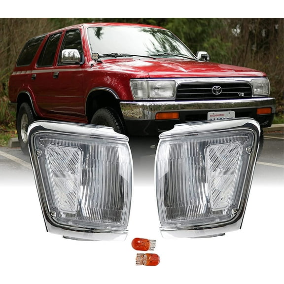 USR DEPO 92-95 4Runner Corner Lights - Front Cornering Parking Turn Signal Lamp Set (Left   Right) Compatible with 1992-1995 Toyota 4 Runner (All Clear Lens, Comes with x2 Amber Bulbs)
