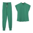 thumbnail image 1 of Conjunto de uniforme médico para mujer, camiseta médica con escote en V elástico y pantalón deportivo, unisex, lavable Color Verde L, 1 of 9
