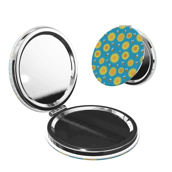 Picia Bee Sunflower for Compact Vanity Mirror , Travel Makeup Mirror , Portable Magnifying Cosmetic Mirror for Daily, Work, Business-Round Shape