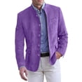 thumbnail image 2 of ZsaeSM Stand Collar Suede Blazer for Men Vintage Button Down Long Sleeve Coat Cowboy Stylish Suit Jackets with Pockets Purple L, 2 of 4