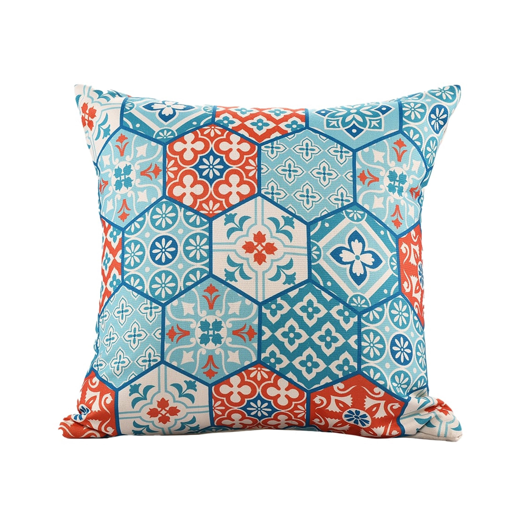 Harlow Hill 20" x 20" Teal/Orange Patchwork Performance Adult Decorative Throw Pillow Cover