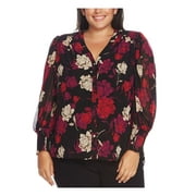 VINCE CAMUTO $109 Womens New Black Floral V Neck Long Sleeve Top 1X Plus B+B