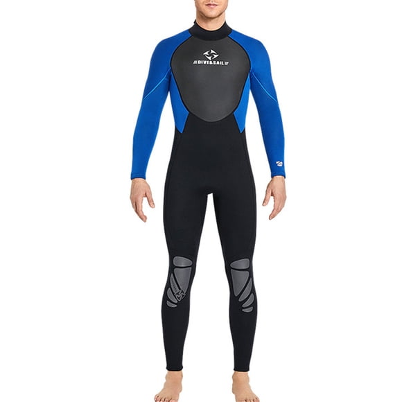 Yuarrent Traje de buceo Neopreno Nylon Traje de baño de manga larga Borde de cuero Clásico Cuello Traje de neopreno de Deportes acuáticos Hombre Azul S