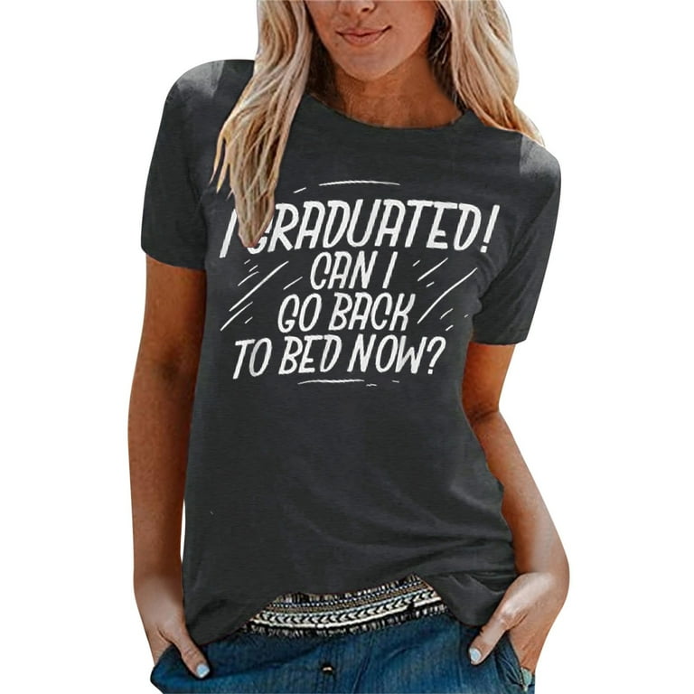 Women Graduation Season Printed Round Neck Short Sleeve Top T