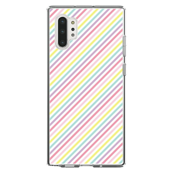 DistinctInk Clear Shockproof Hybrid Case for Galaxy Note 10 PLUS (6.8" Screen) - TPU Bumper, Acrylic Back, Tempered Glass Screen Protector - Rainbow Diagonal Stripes Pattern