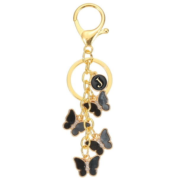 Llave de inicial de mariposa Uxcell, llavero de metal negro personalizado con la letra J