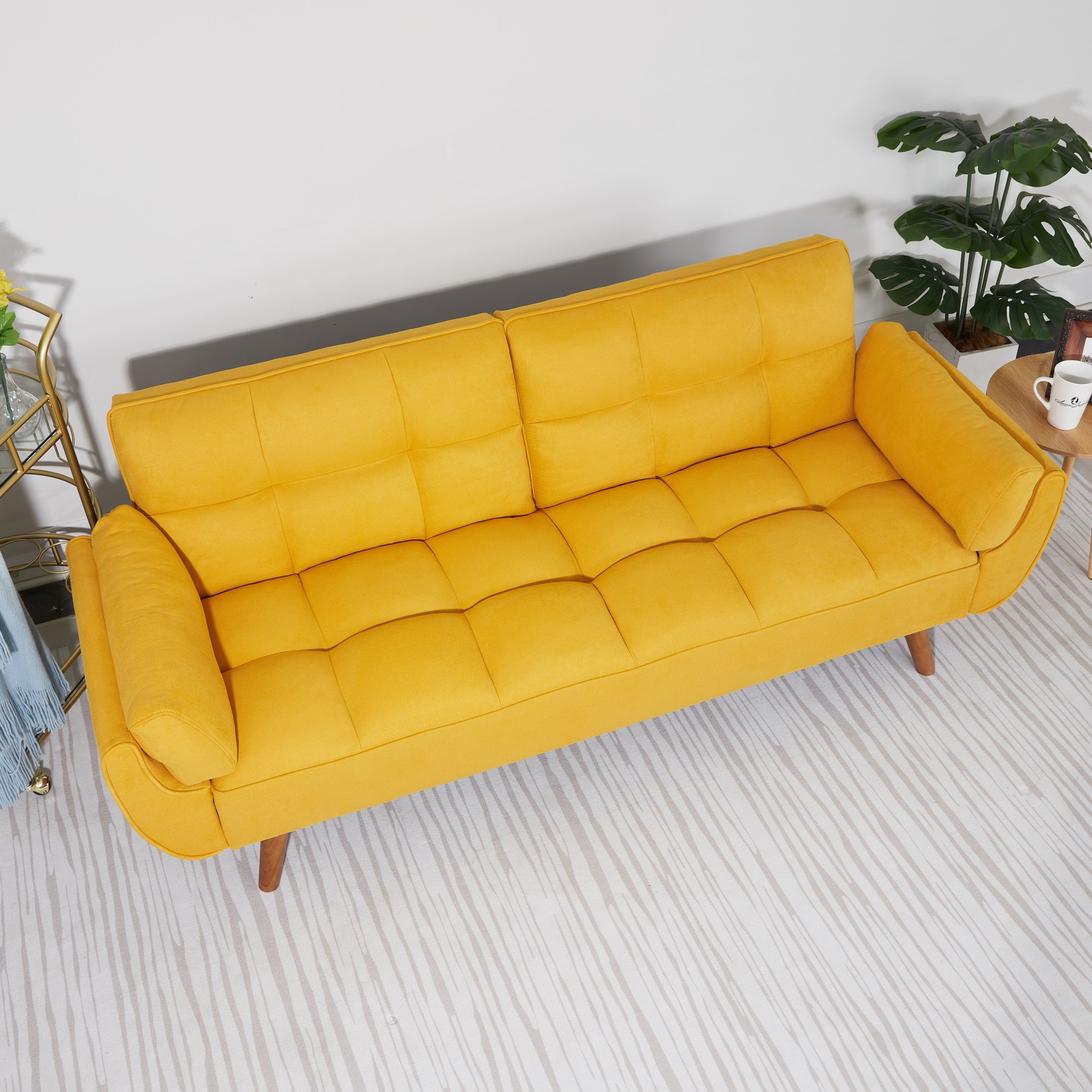 Gewnee Mid-Century Modern Yellow Sofa - Solid Eucalyptus Wood Frame, 500 lbs Capacity, S-Shaped Springs for Apartments, Living Rooms, Studies