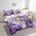 thumbnail image 3 of Manfei Cartoon Cat Lover Twin Bedding Sets 7-Piece, Kawaii Kitten Animal Bedding Comforter Set, Dreamy Purple Floral Reversible Sheet Sets, Luxury Bedroom Decor, 3 of 7