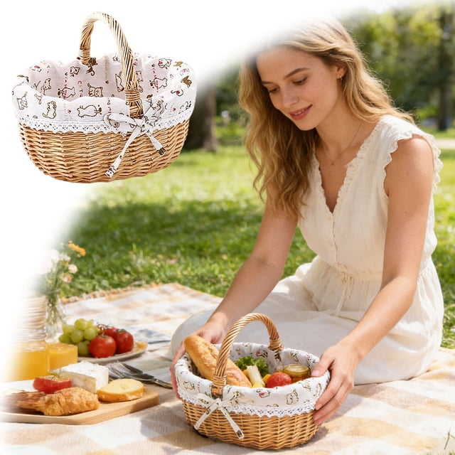 Tong Handwoven Picnic For Outdoor Dining Natural Food Storage Container With Handle