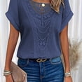 thumbnail image 1 of T-shirt à Col Rond en Dentelle pour Femmes - Haut à Manches Courtes Décontracté pour Printemps et Été, 1 of 5
