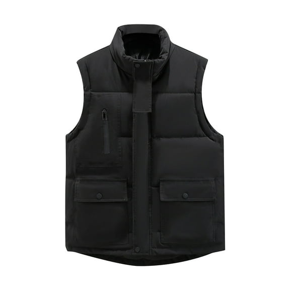MELDVDIB Mens Zip-Up Quilt Puffer Vest Coats Solid Color Sleeveless Stand Collar Jackets Thickened Warm Padded Outwear with Pockets