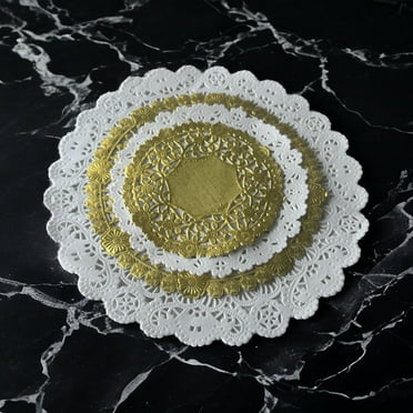 Gold and White Doilies - Combo pack of 100, Assorted Sizes