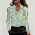 thumbnail image 2 of Womens Satin Printed Blouse Draped V Neck Long Sleeve Cozy Shirts Lapel Collar Comfy Soft Casual Tops (M, Multicolor), 2 of 5