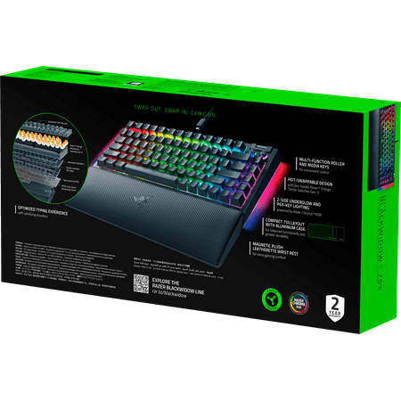 Razer - BlackWidow V4 75% Wired Orange Switch Gaming Keyboard with Hot-Swappable Design - Black