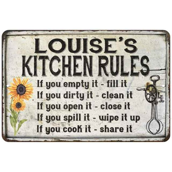 Louise's Kitchen Rules Chic Sign Vintage Décor 16 x 24 Matte Finish Metal 116240032086