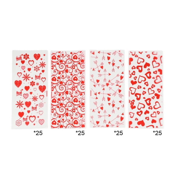 REZUOFI 100 PCS Valentine Candy Bags, Plastic Gift Bags with Ties, Red Flat Pockets for Party Favors, Wedding, Holiday Treats, Waterproof Tear-Resistant Snack Packaging