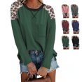 thumbnail image 4 of Blusa holgada de manga larga con cuello redondo en color verde negruzco para mujer, talla XL, camiseta con bolsillo y estampado de leopardo, 4 of 6