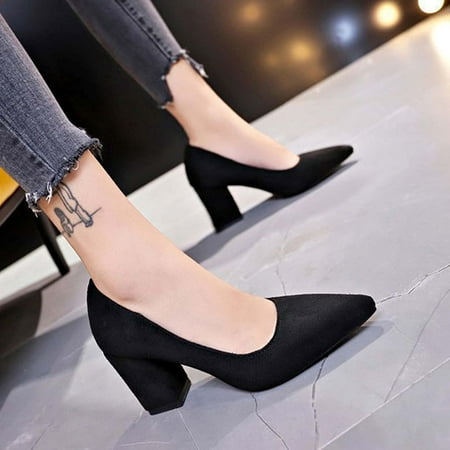 

Qepwscx Women s Pointed Toe Chunky Heels High Heels Shoes Lightweight Flock Shoes Solid Color Casual Shoes