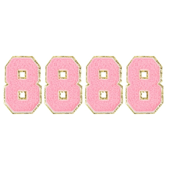 4 Packs Glitters Chenille Number Patches 8.4cm / 3.3" Embroidery Numbers Patches for T-Shirt, Hats, Bags (Pink, 8)