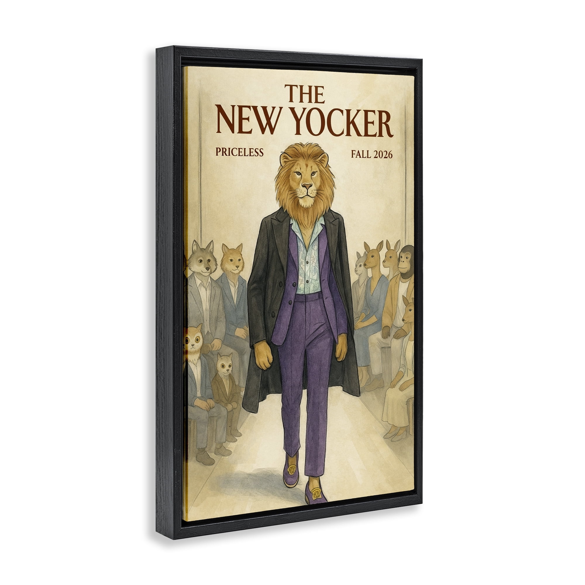 Stupell Industries New Yocker Lion Model Black Framed Floater Canvas Wall Art, design by Grotto Studios