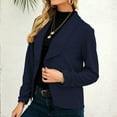 thumbnail image 2 of Defitshape Women's Cardigan Blazers Fashion Cotton Draped Open Front Jacket Crop Long Sleeve Shawl Collar Business Casual Work Office Navy Blue Medium, 2 of 3