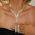 thumbnail image 7 of AEXTO Luxury Rhinestone Jewelry Set for Women – V-Neck Statement Necklace, Multi-Row Drop Earrings, Crystal Bracelet & Ring – Sparkling Bridal Wedding Party Accessories, Elegant Gift for Her, 7 of 7