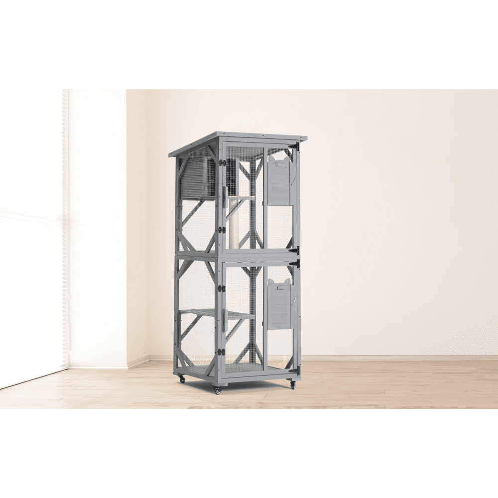 Large Outdoor Catio Cat Enclosure with Wheels,Waterproof Roof&Multi-Level Play Areas,70.9"