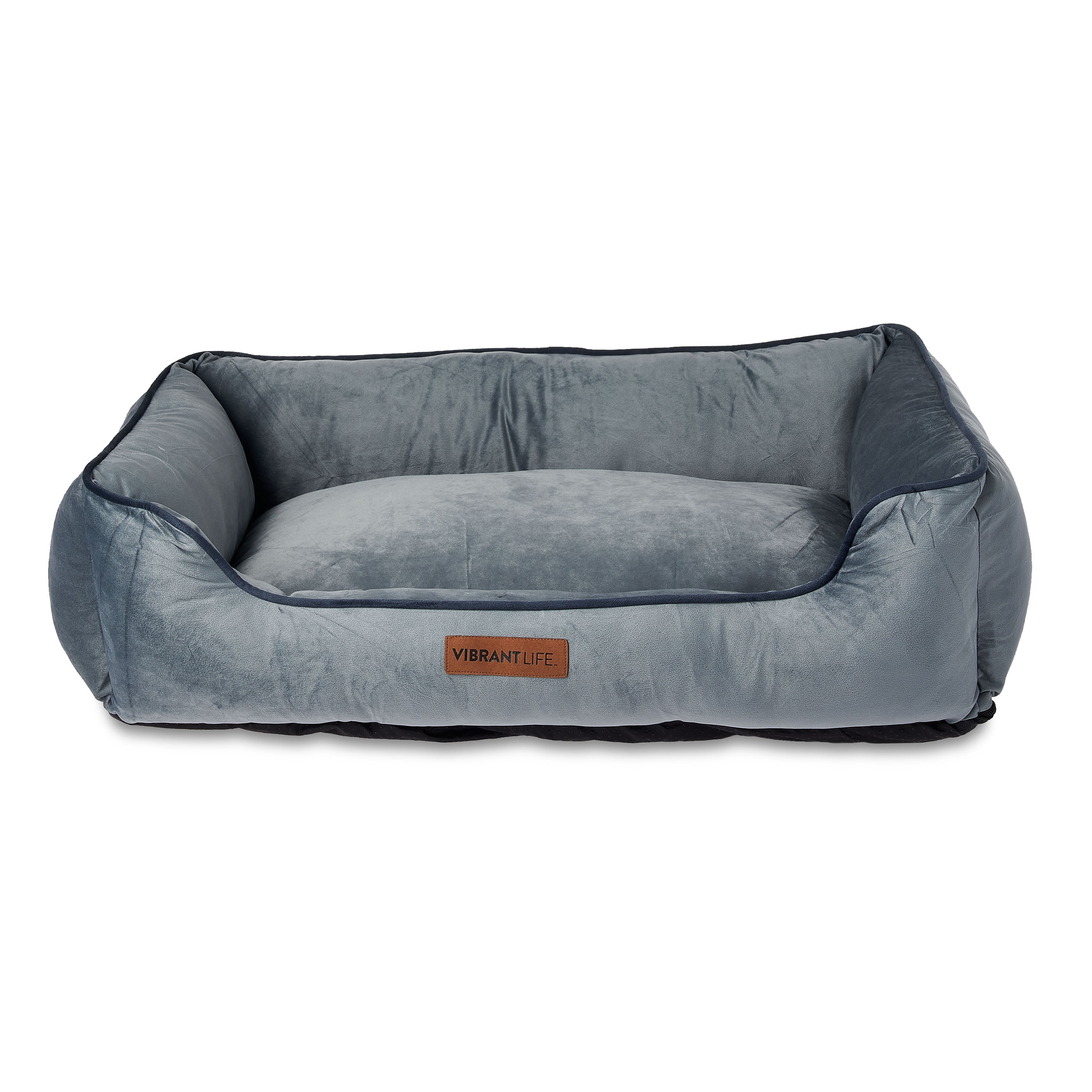 Vibrant Life Large Faux Velvet Box Dog Bed, Gray