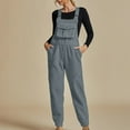 thumbnail image 2 of TrendVibe365 Fleece Overalls for Women Solid Color Casual Loose Jumpsuit Long Sleeved V Neck Jumpsuit Casual Pajama Pocket Jumpsuit Blue M, 2 of 9