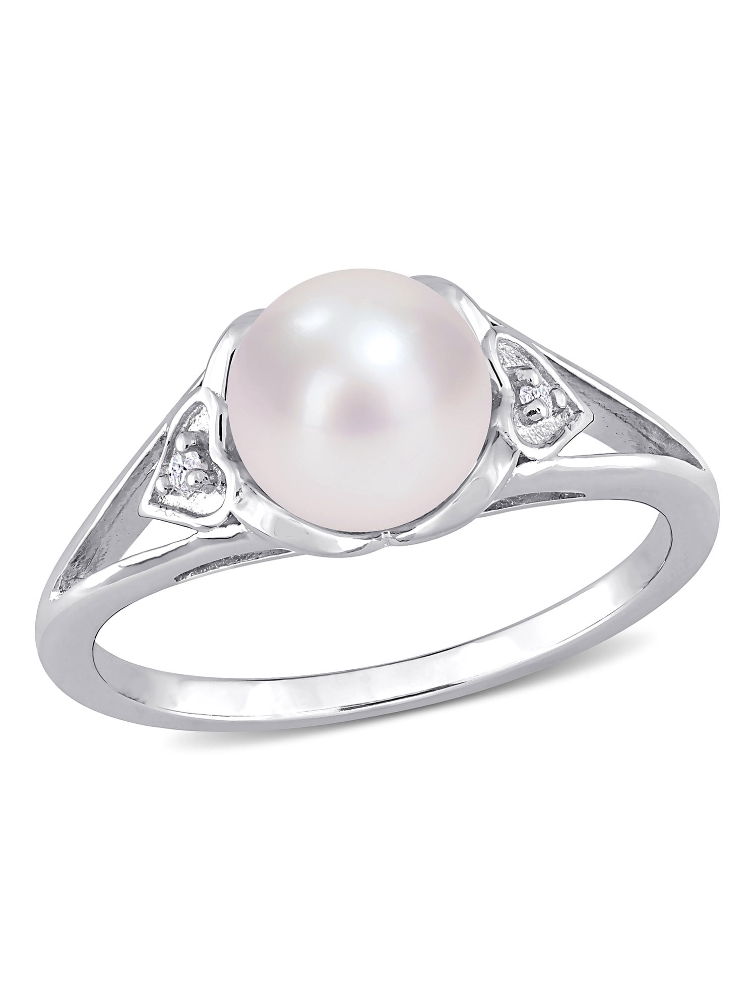 Freshwater Cultured Pearl and Diamond Accent Sterling Silver Pearl Trilogy Ring