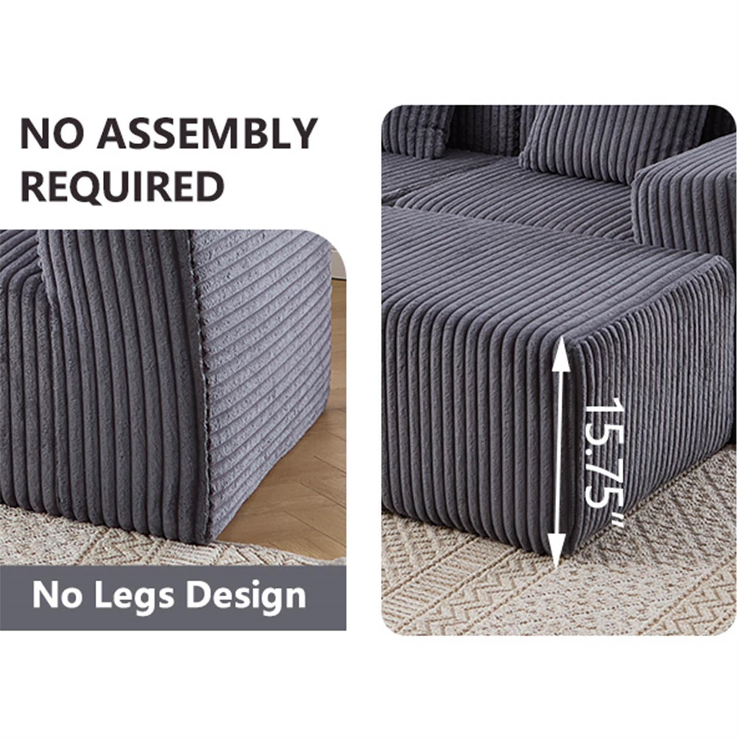 Demi Bonn 125" Modern Modular Sectional Sofa, L-Shaped Upholstered Cloud Couch with Deep Seats & Right Facing Chaise for Living Room, Dark Gray