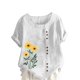 thumbnail image 1 of Vestidos Casuales Para Mujer, Blusas De Mujer De Moda Blusa informal de lino con cuello redondo y manga corta con botones para mujer, talla grande, estampada, 1 of 4